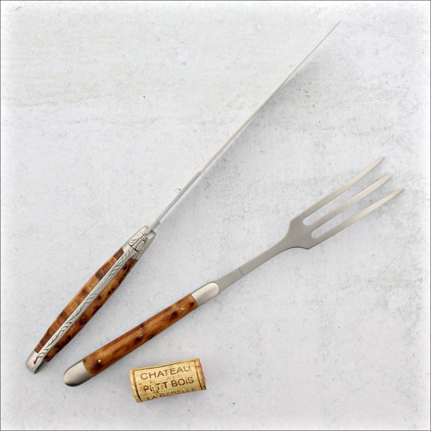 Set of 2 Laguiole Table Knives and 2 Forks Thuya wood