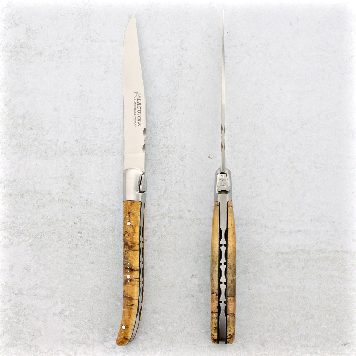 Laguiole Forged Steak Knives Burled Beech End Grain