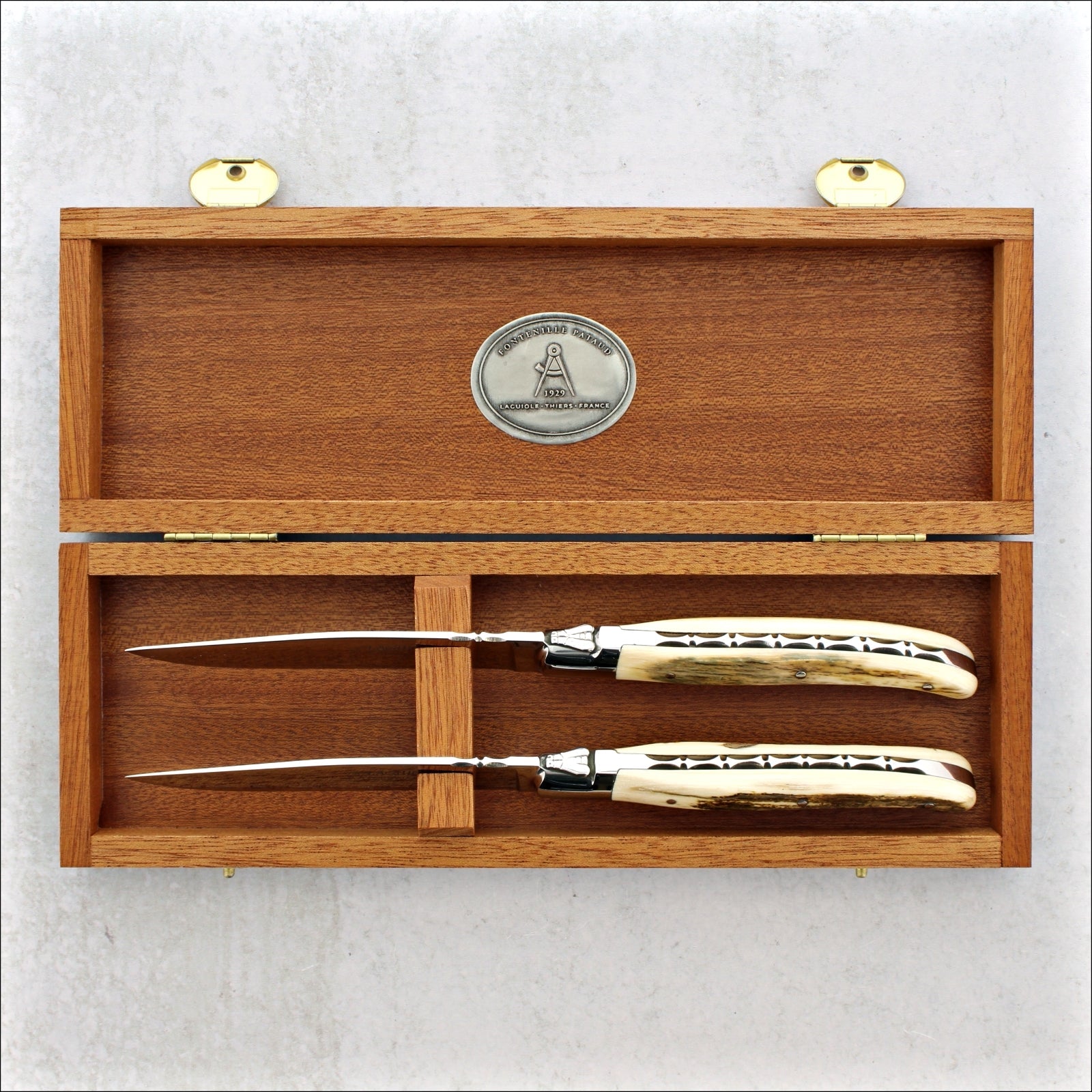 Laguiole Forged Steak Knives Fossilized Mammoth Tusk - A