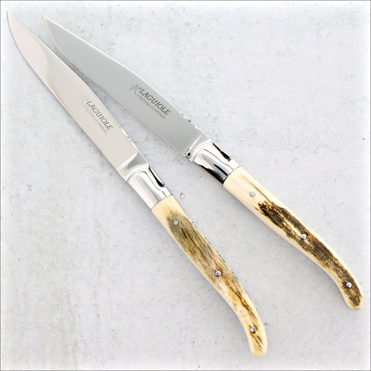 Laguiole Forged Steak Knives Fossilized Mammoth Ivory - A