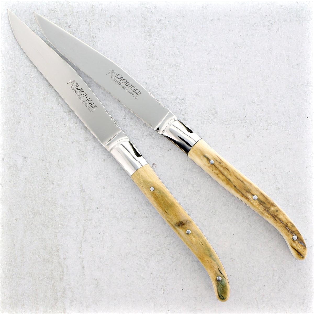 Laguiole Forged Steak Knives Fossilized Mammoth Tusk - C