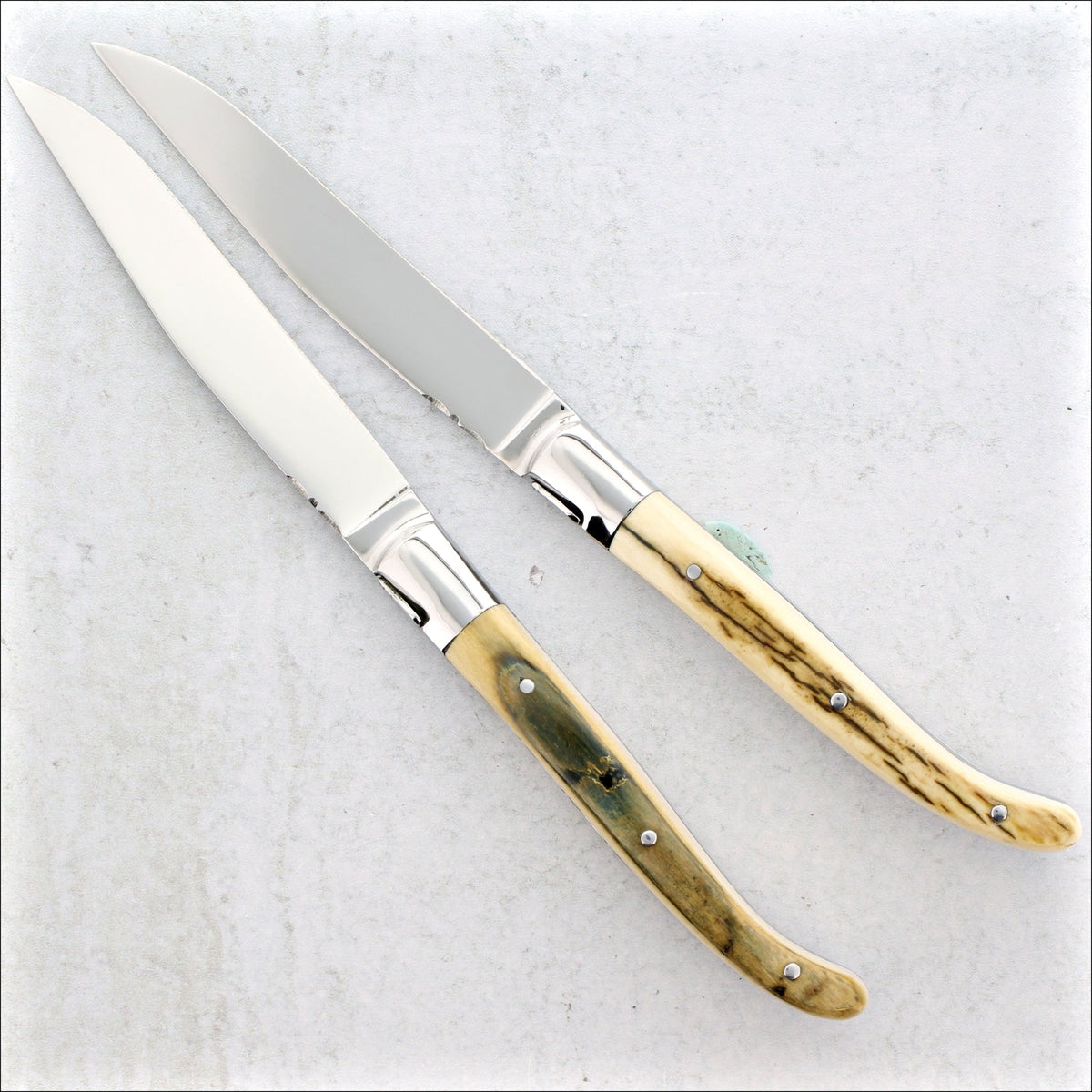 Laguiole Forged Steak Knives Fossilized Mammoth Ivory - C