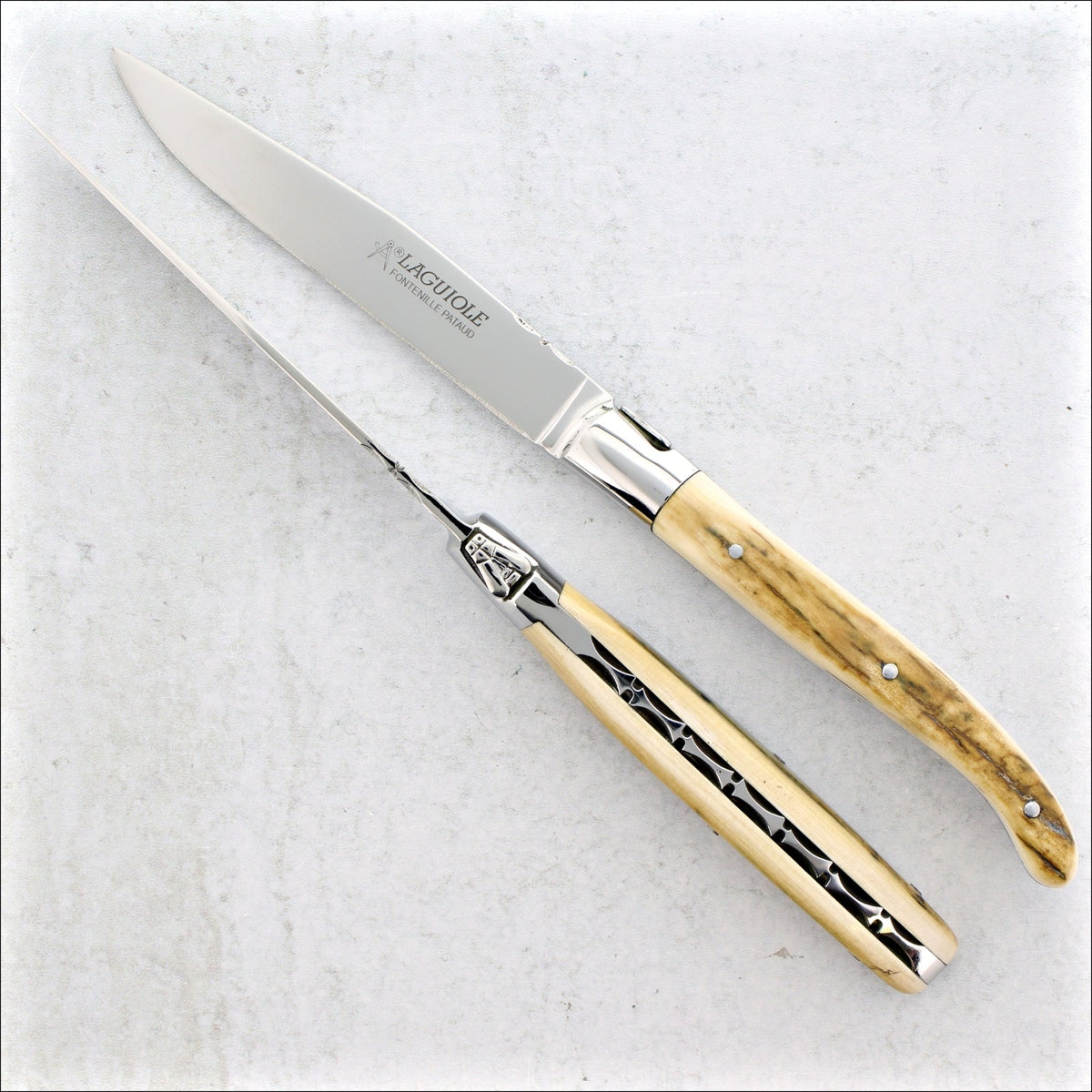 Laguiole Forged Steak Knives Fossilized Mammoth Ivory - C