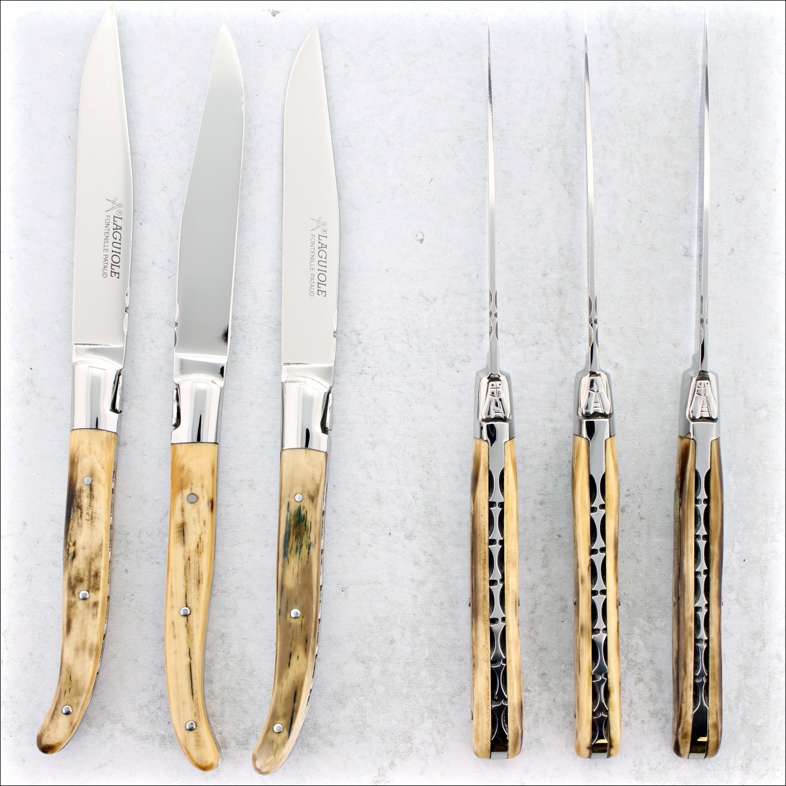 Laguiole Forged Steak Knives Fossilized Mammoth Tusk - Set of 6
