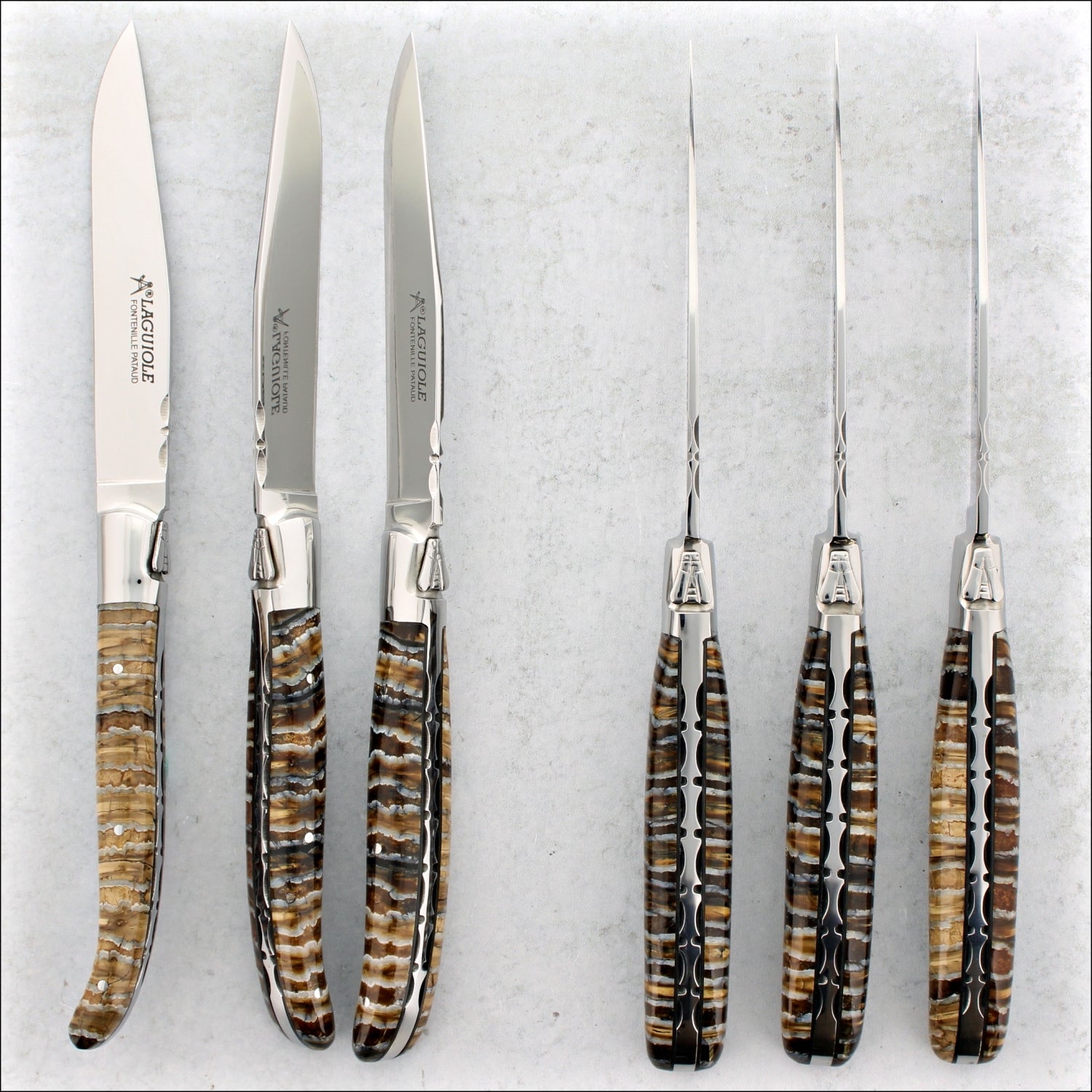 Laguiole Forged Steak Knives Fossilized Mammoth Tooth - Jupiter