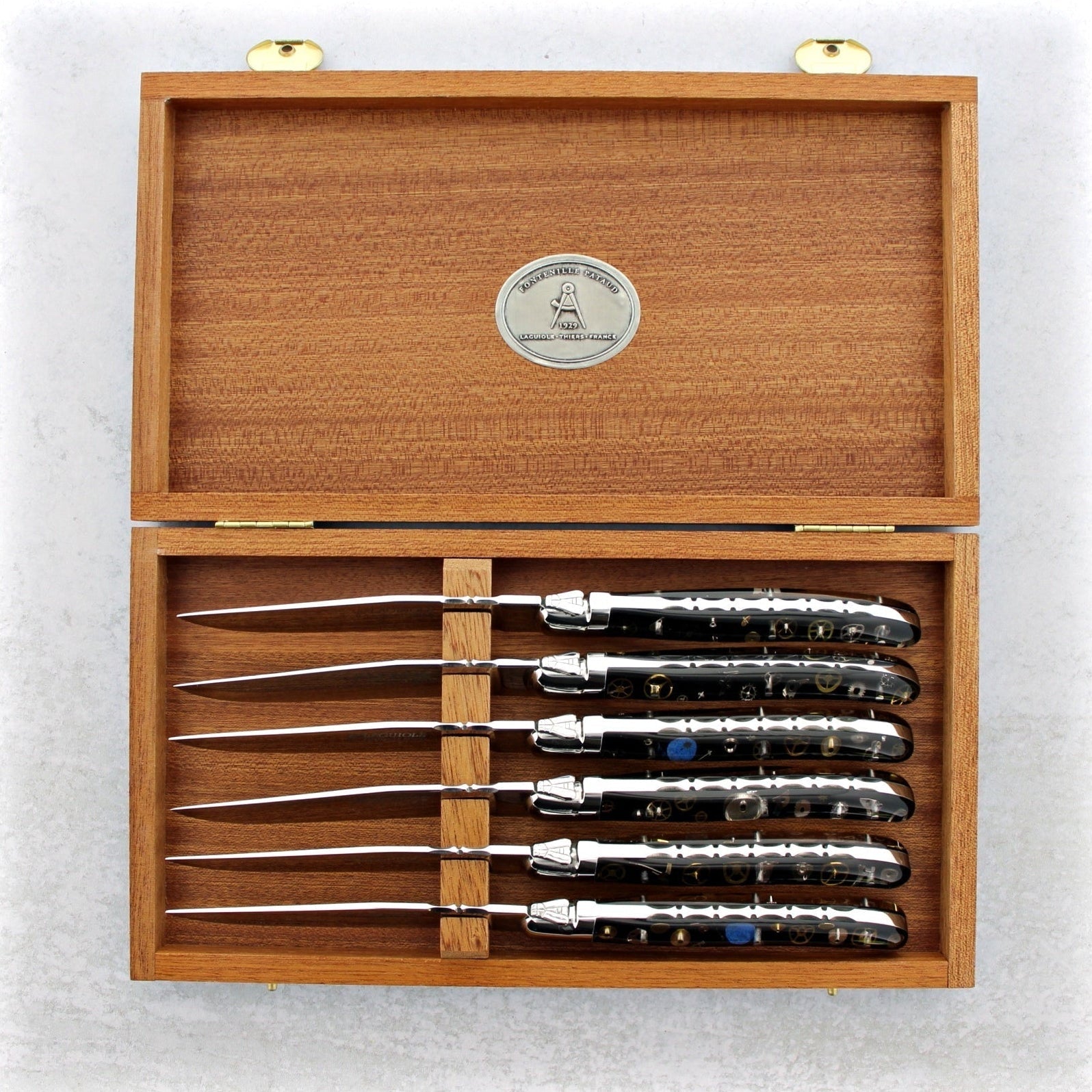 Laguiole Forged Steak Knives Genuine Timepiece Gears Inlay