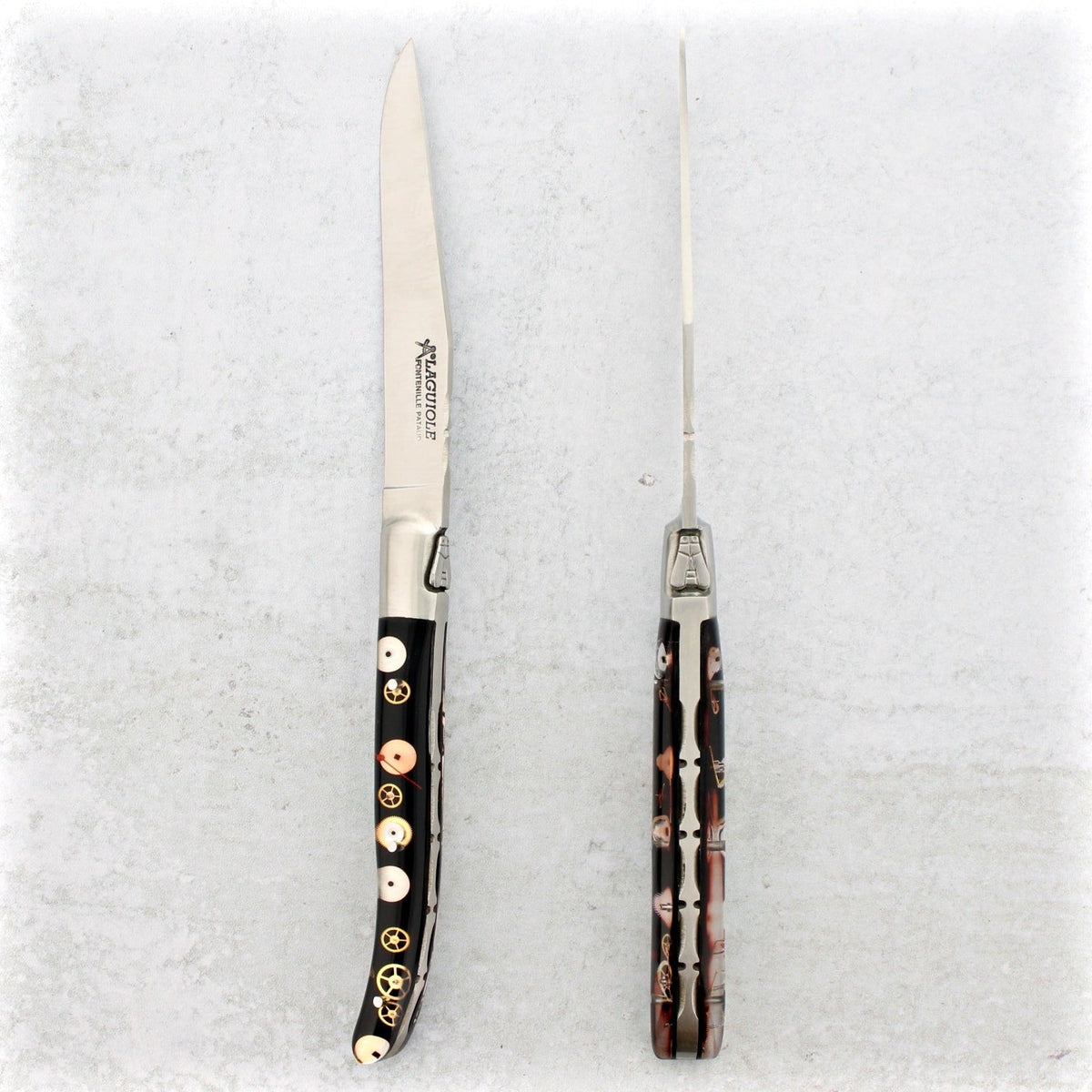 Laguiole Forged Steak Knives Genuine Timepiece Gears Inlay