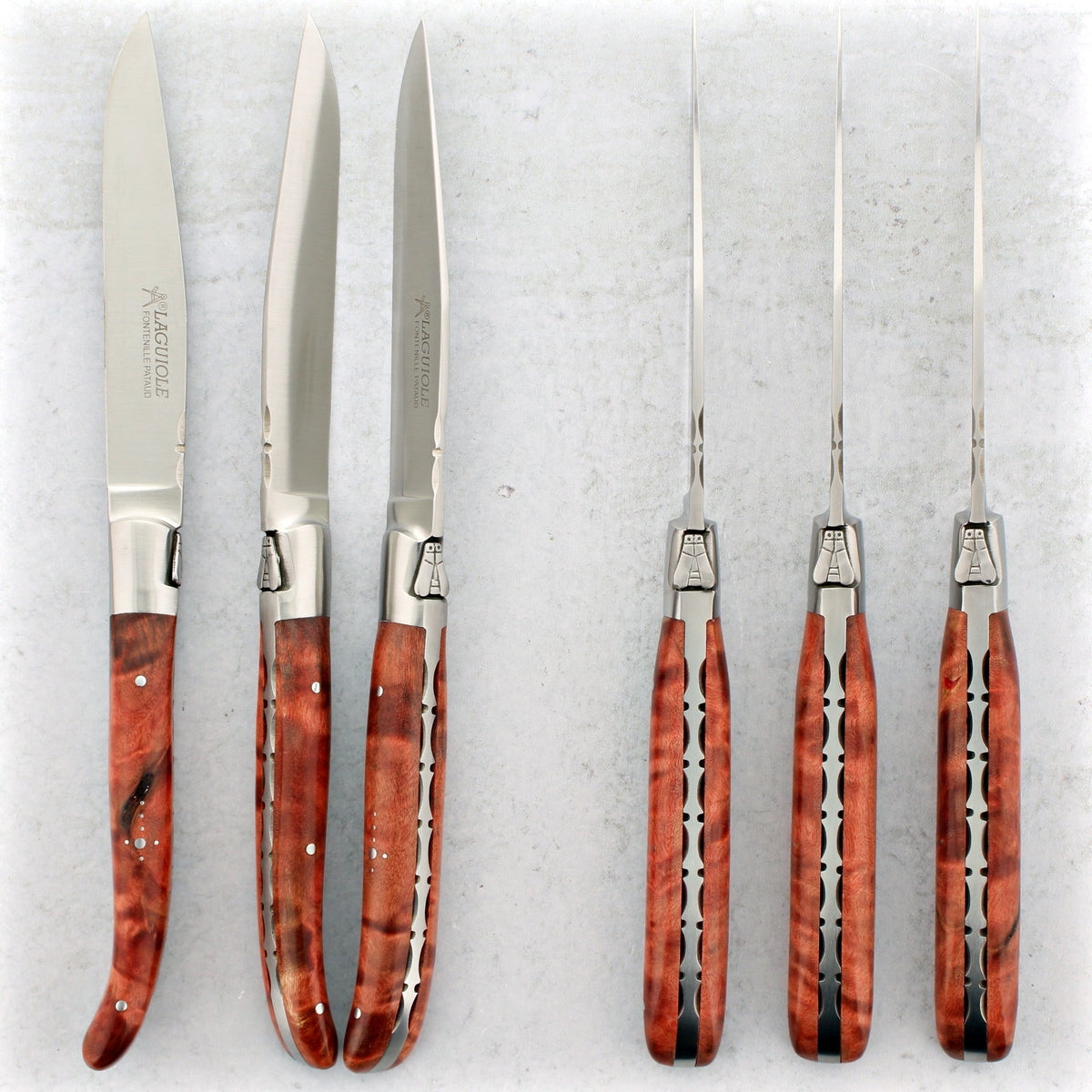 Laguiole Forged Steak Knives Stained Poplar Burl - Red