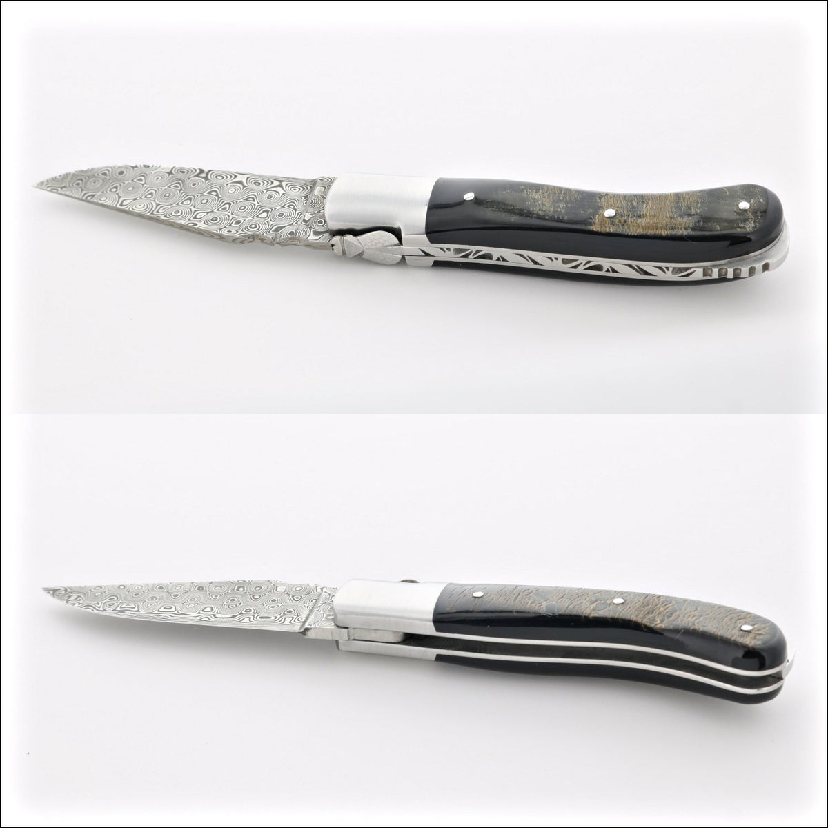 Laguiole Gentleman&#39;s Knife - Damascus Blade - Buffalo Bark