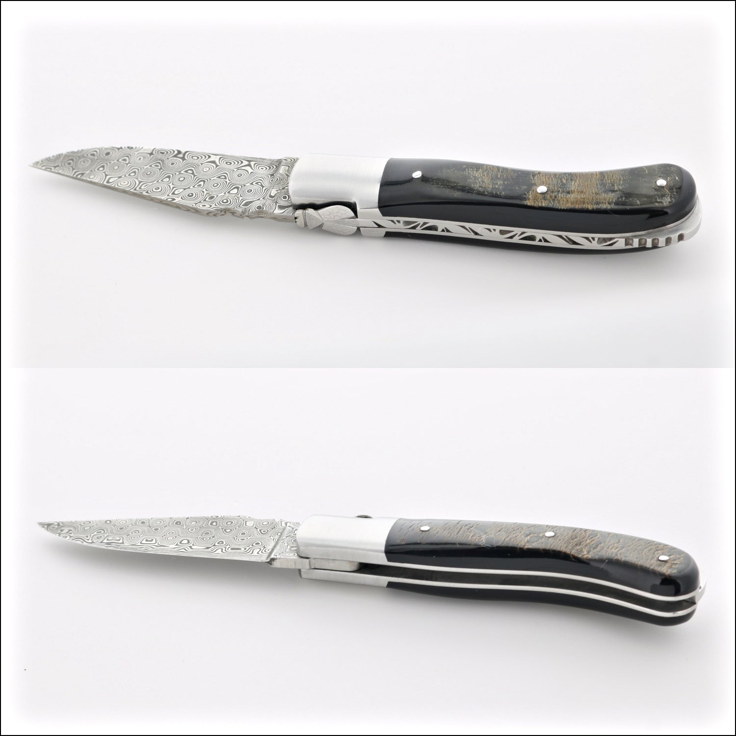 Laguiole Gentleman's Knife - Damascus Blade - Buffalo Bark