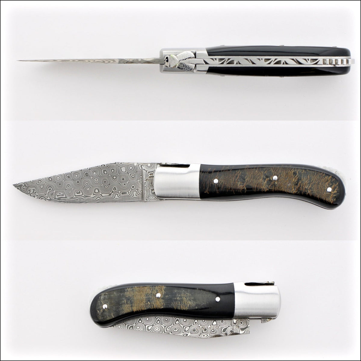 Laguiole Gentleman&#39;s Knife - Damascus Blade - Buffalo Bark