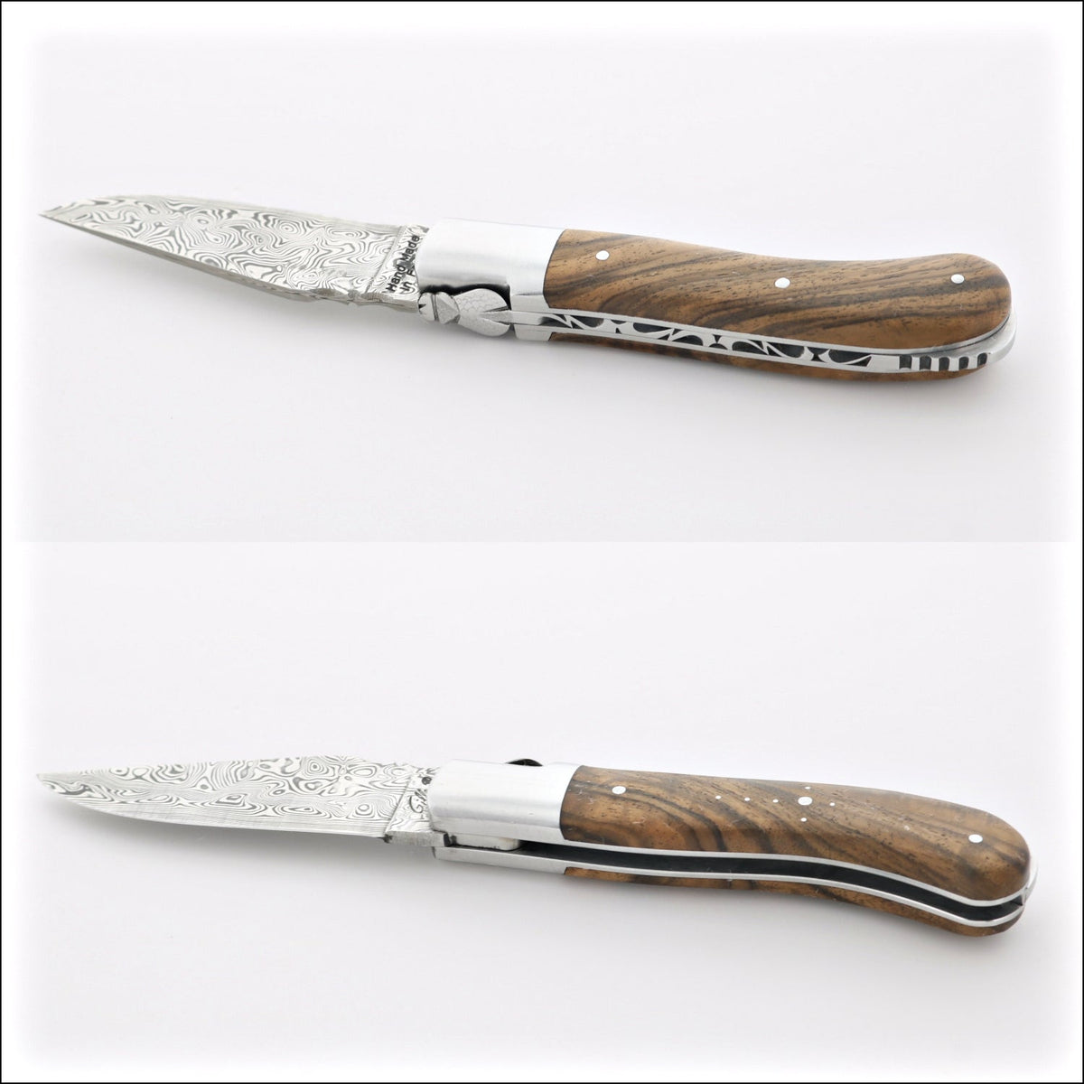 Laguiole Gentleman&#39;s Knife - Damascus Blade - Burled Walnut