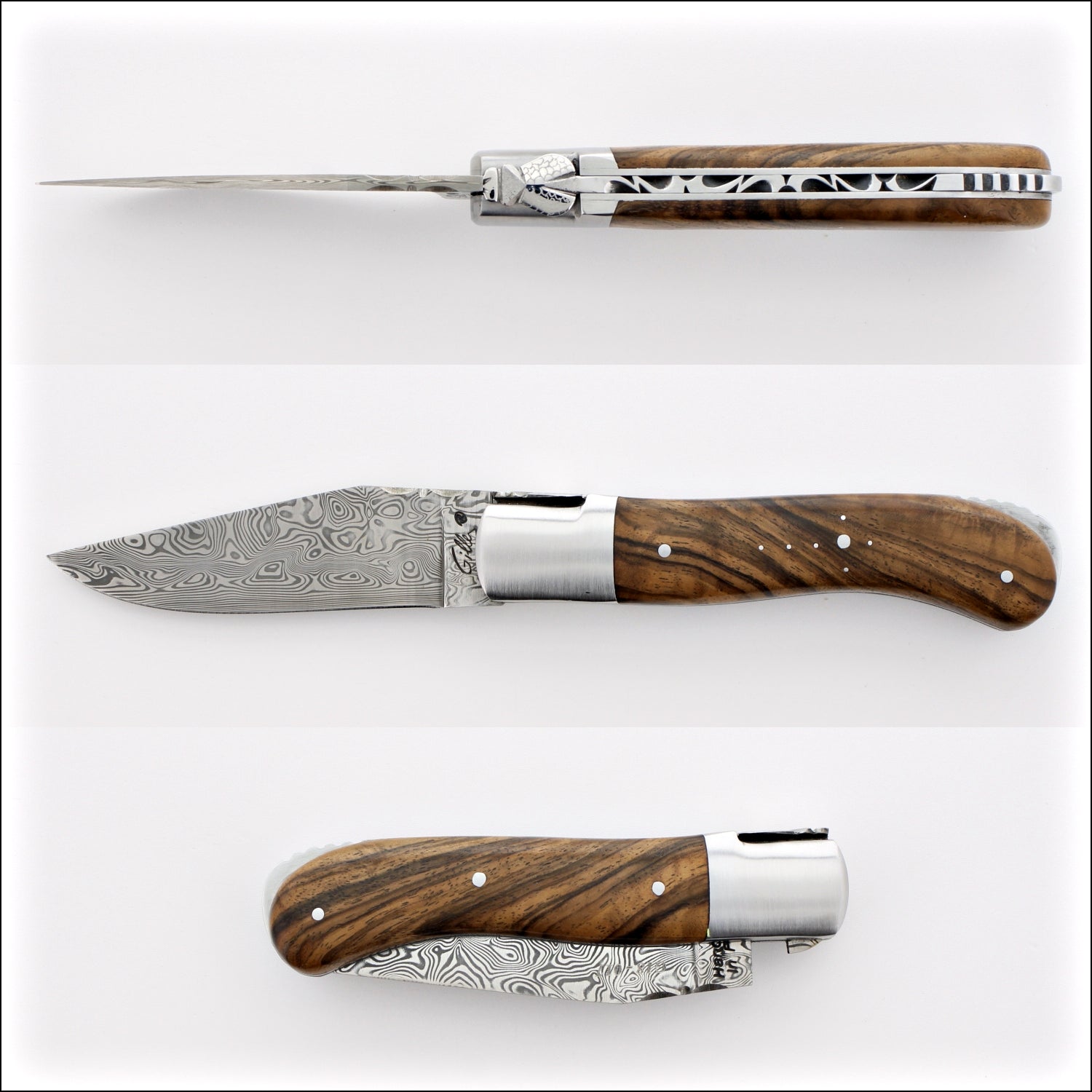 Laguiole Gentleman's Knife - Damascus Blade - Burled Walnut