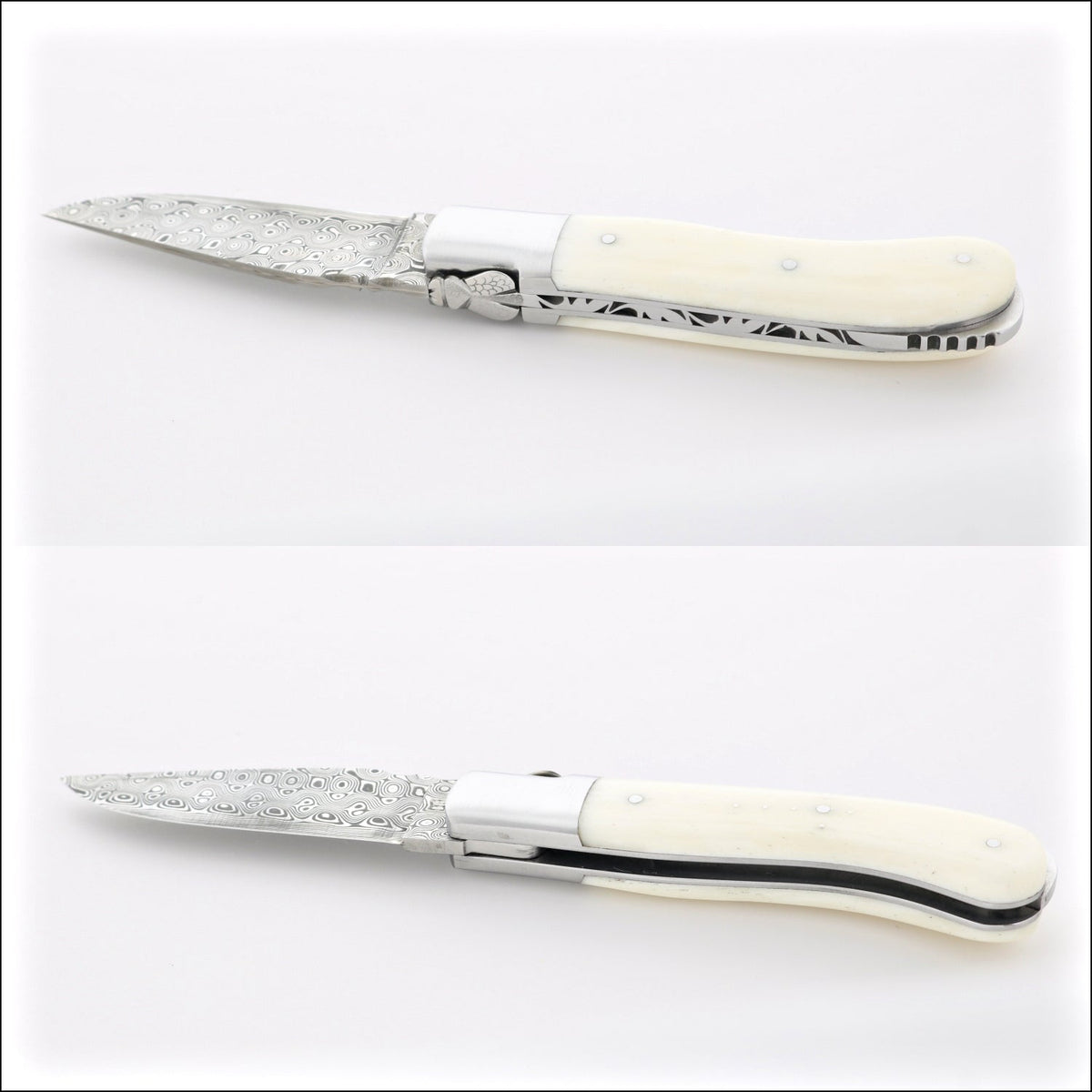 Laguiole Gentleman&#39;s Knife - Damascus Blade - Cattle Bone