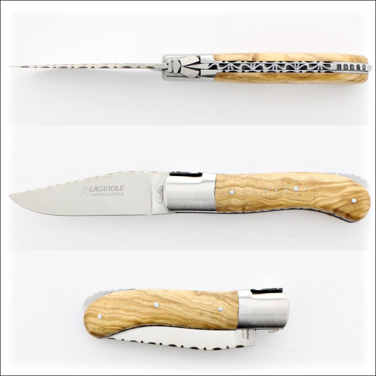 Laguiole Gentleman&#39;s Knife Guilloche - Olive Wood
