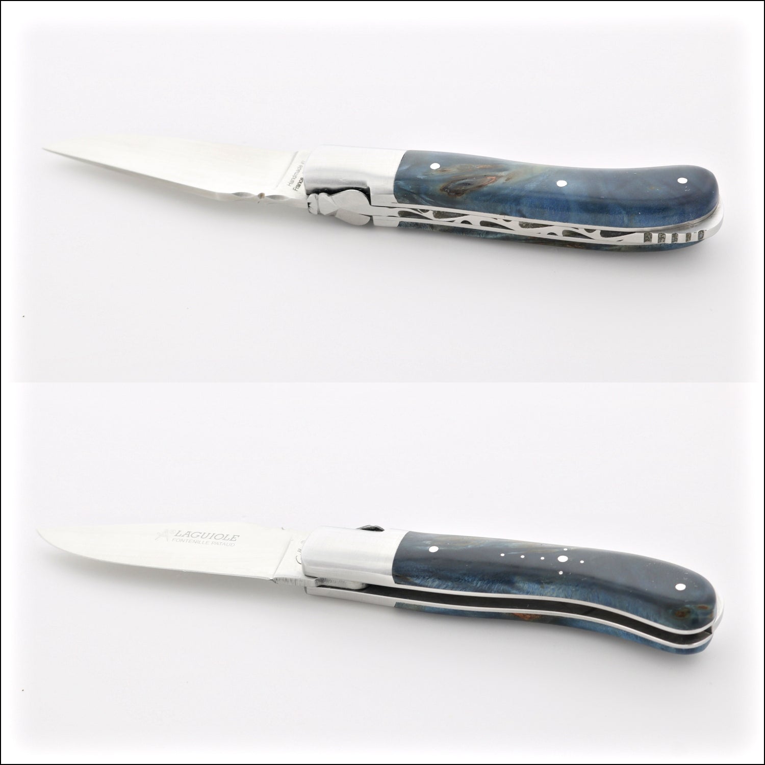 Laguiole Gentleman's Knife - Stained Poplar Burl - Blue