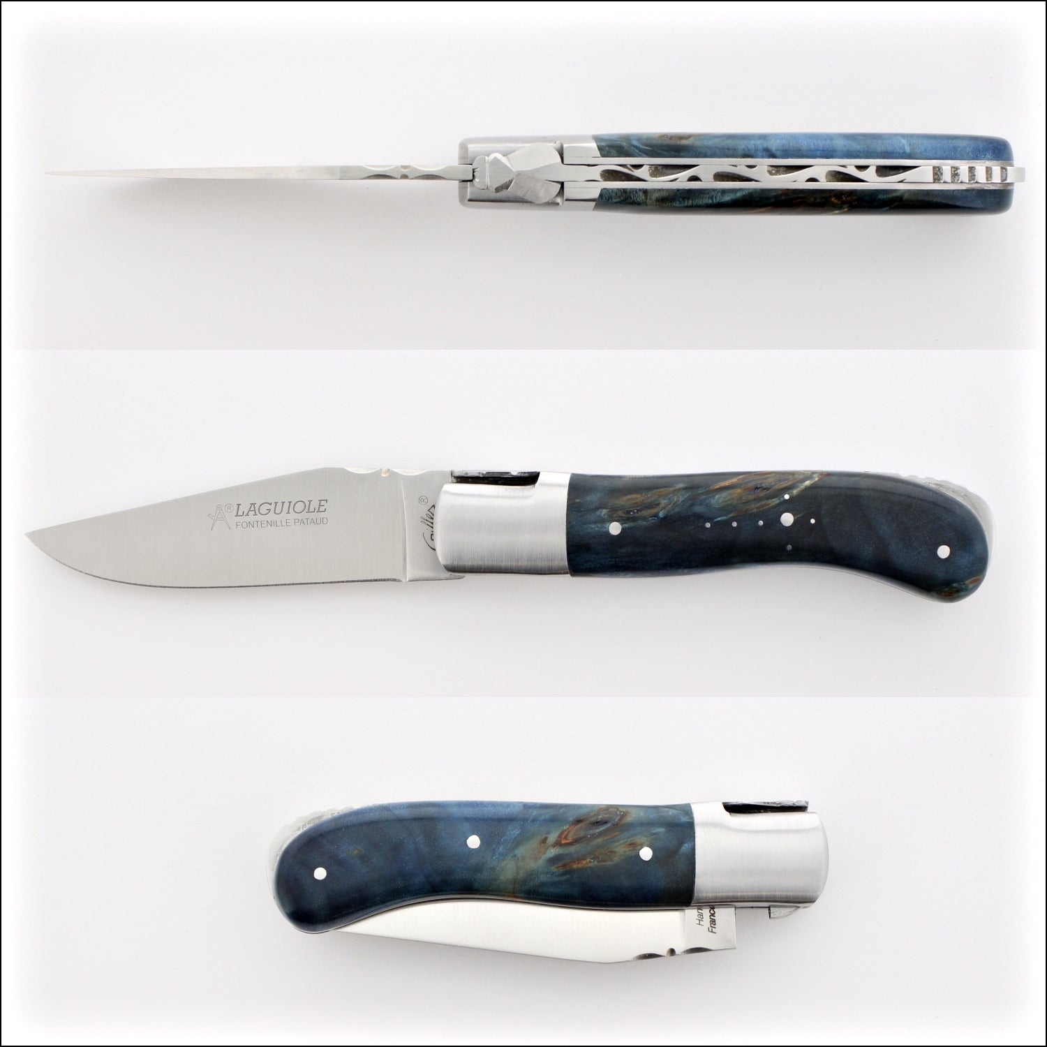 Laguiole Gentleman's Knife - Stained Poplar Burl - Blue