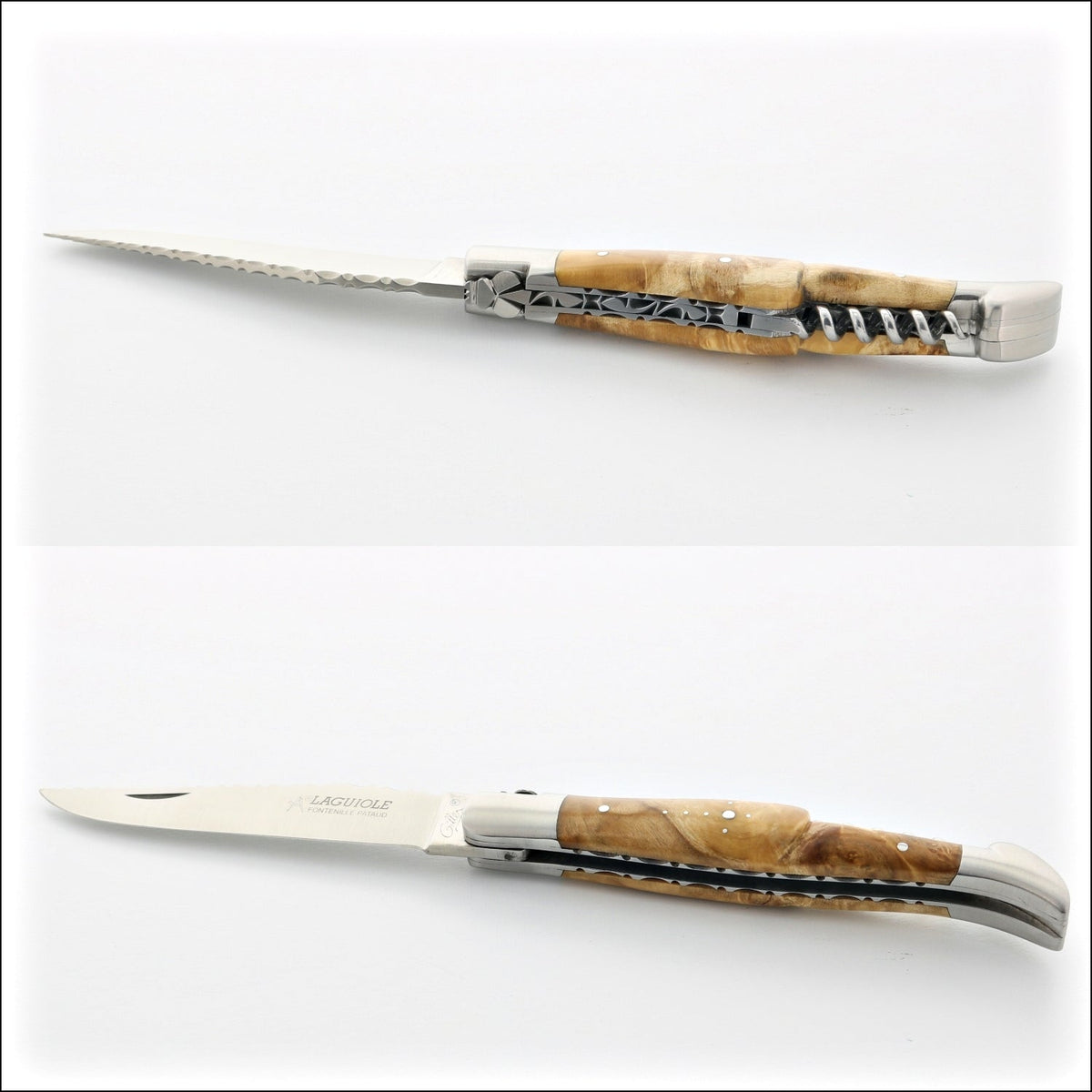 Laguiole Guilloche Corkscrew Knife - Burled Maple Handle