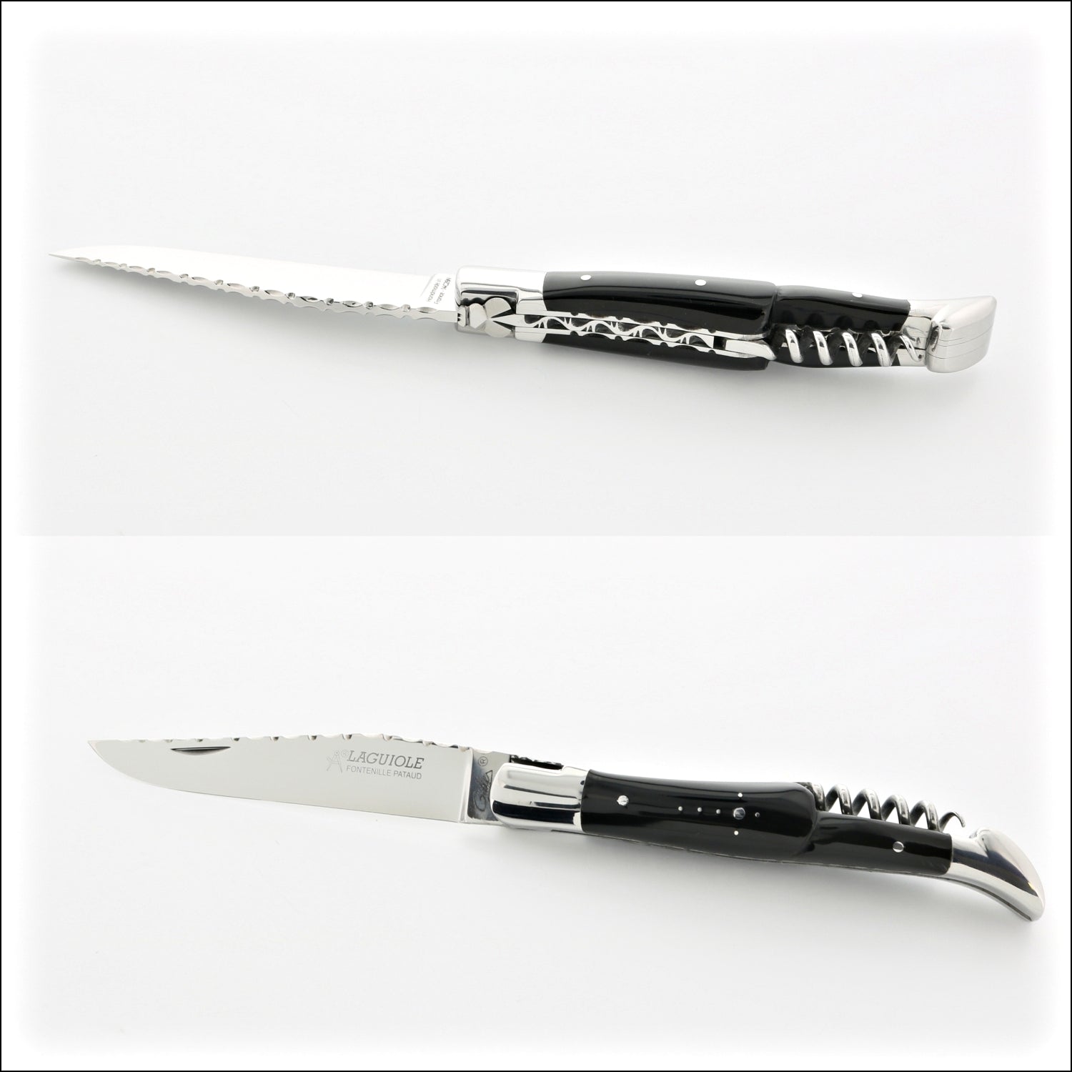 Laguiole Guilloche Corkscrew Knife - Dark Horn Handle