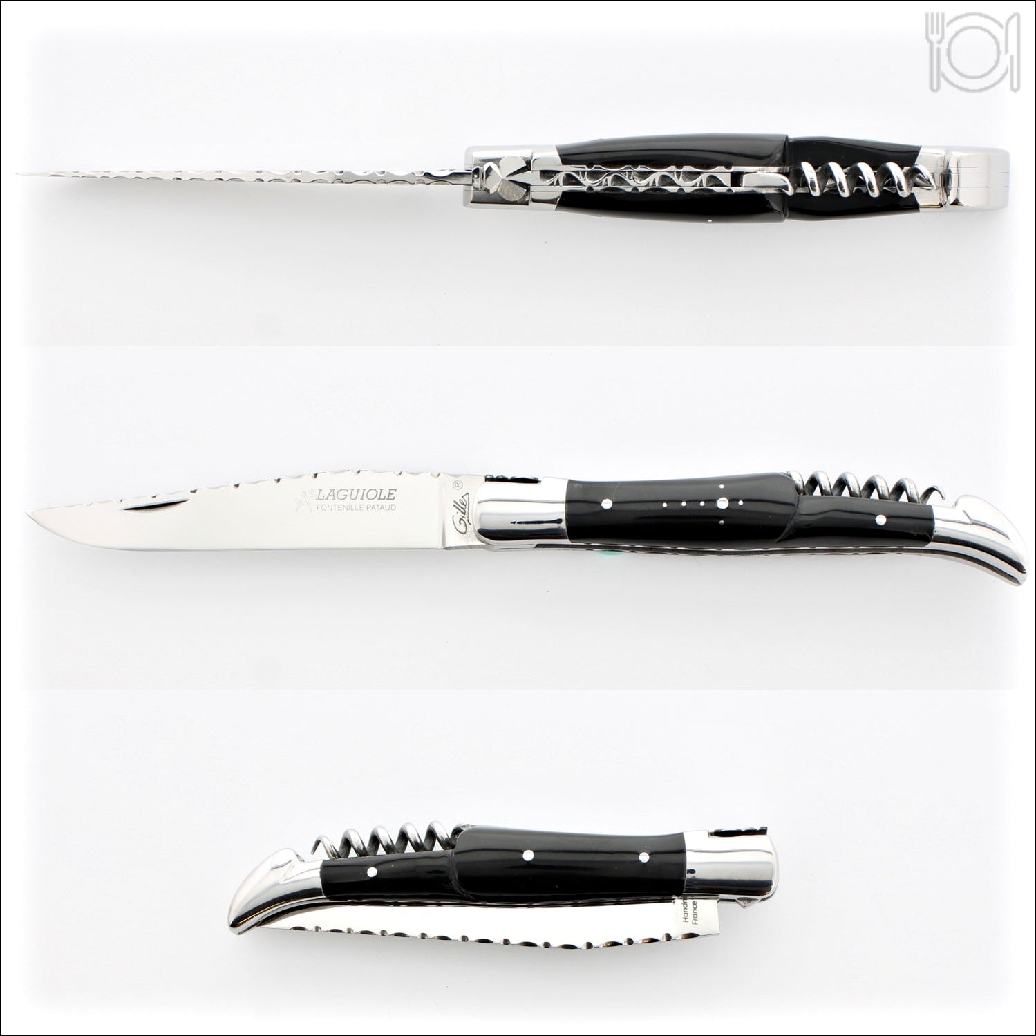 Laguiole Guilloche Corkscrew Knife - Dark Horn Handle