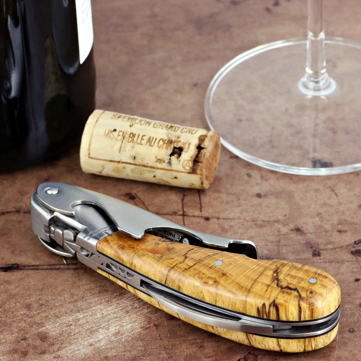 Laguiole Magnum Burled Beech End Grain Corkscrew - A