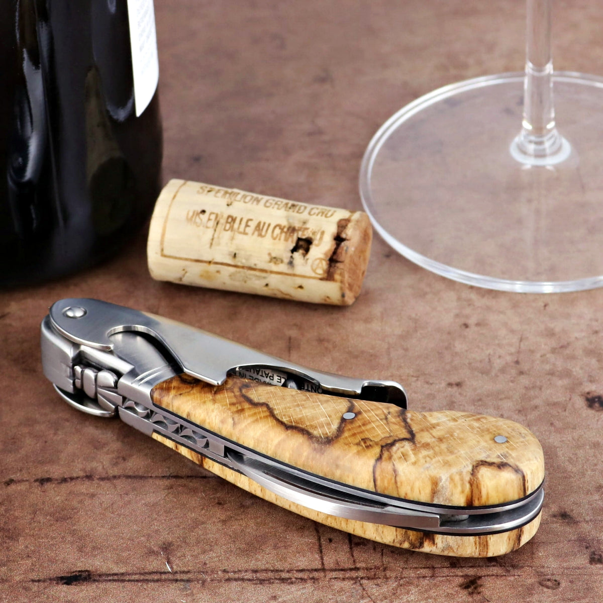 Laguiole Magnum Burled Beech End Grain Corkscrew - A-Laguiole Imports