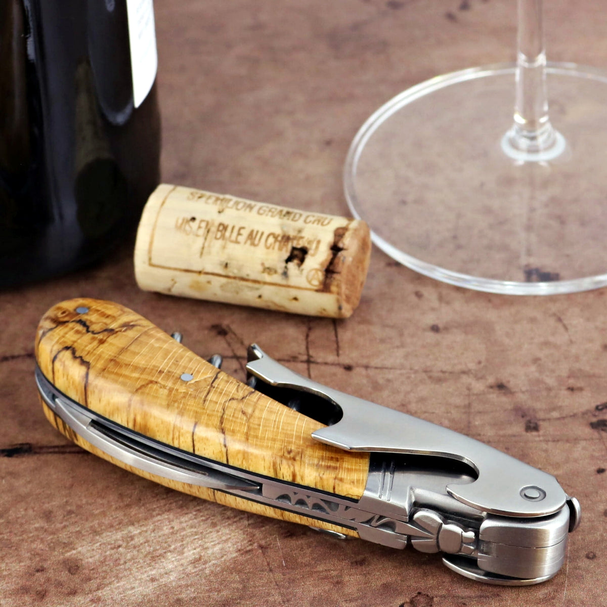 Laguiole Magnum Burled Beech End Grain Corkscrew - A