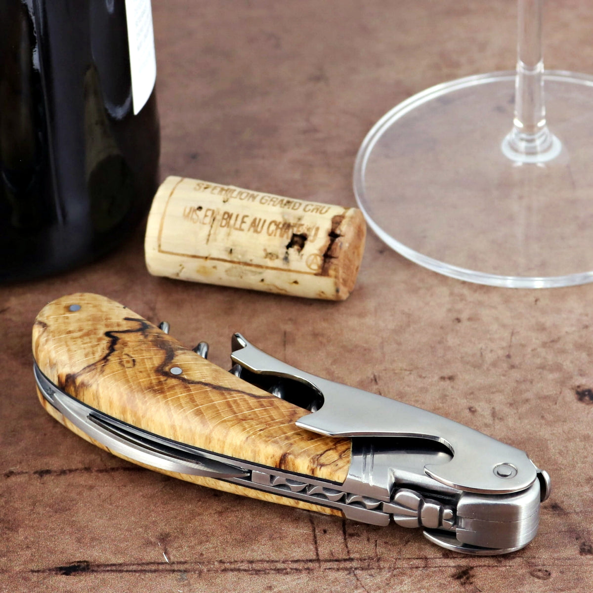 Laguiole Magnum Burled Beech End Grain Corkscrew - A-Laguiole Imports