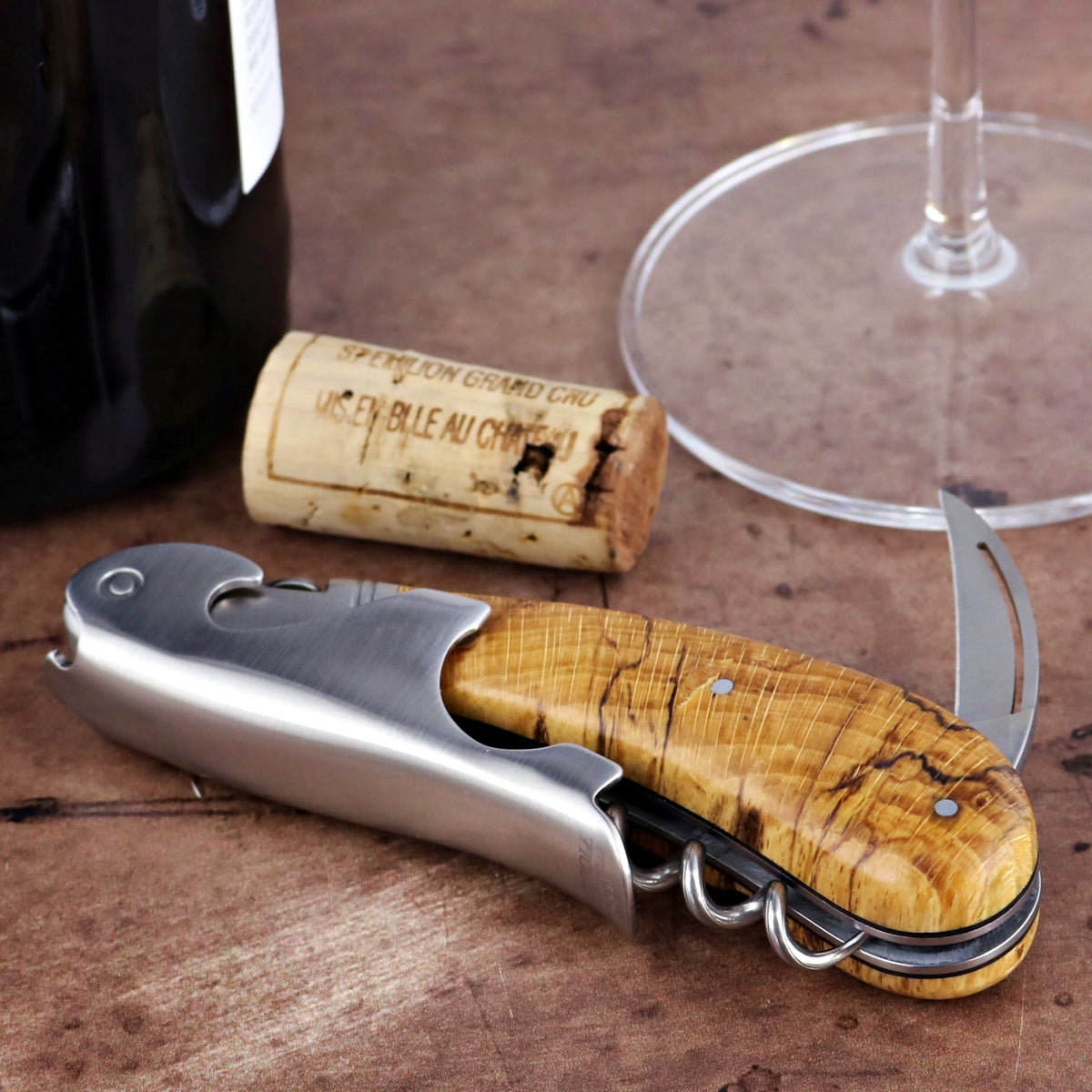 Laguiole Magnum Burled Beech End Grain Corkscrew - A