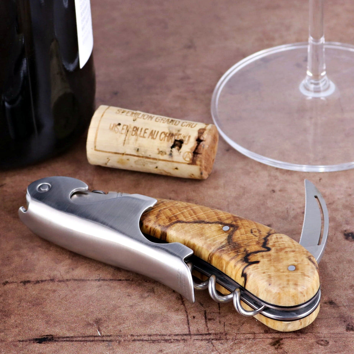 Laguiole Magnum Burled Beech End Grain Corkscrew - A-Laguiole Imports