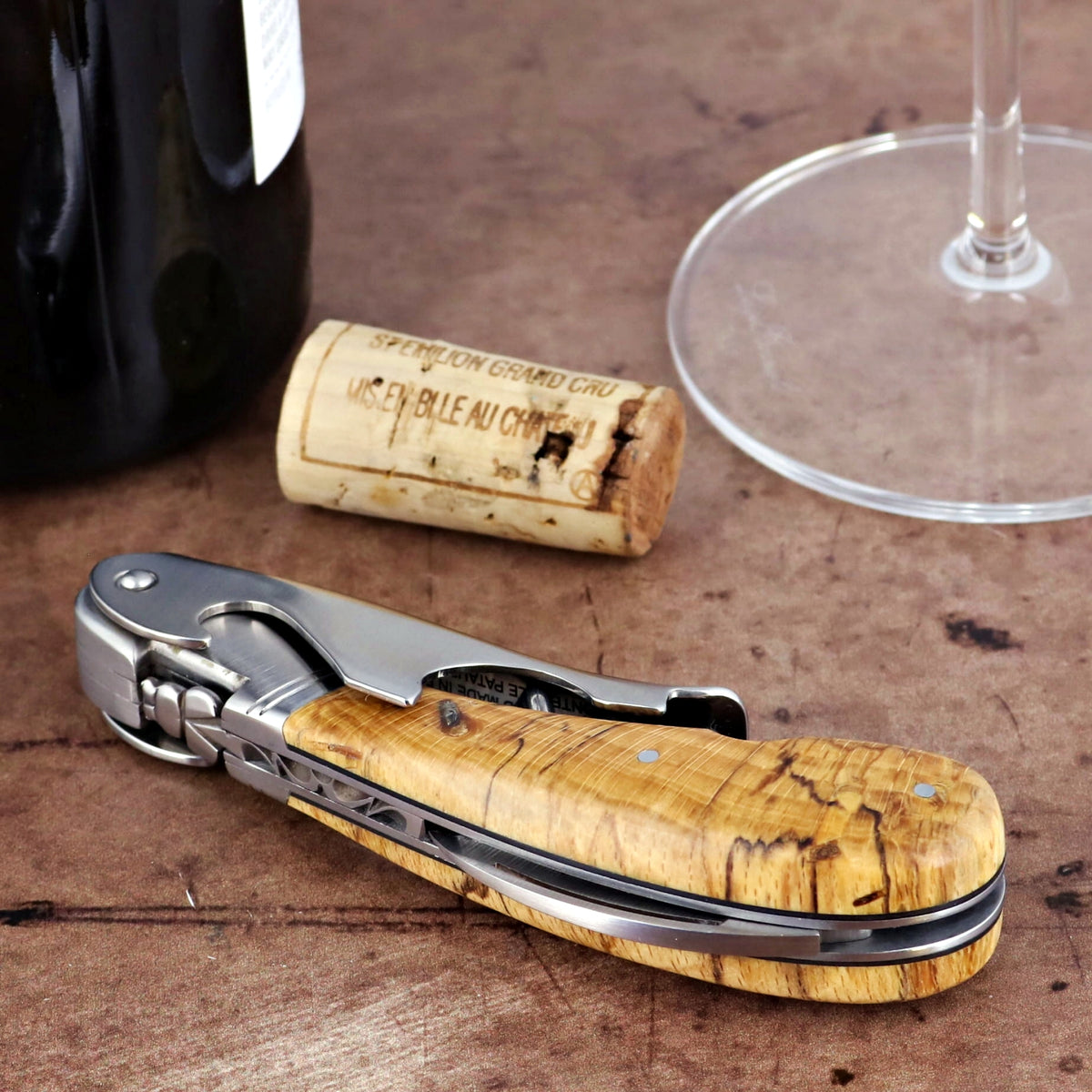 Laguiole Magnum Burled Beech End Grain Corkscrew - B