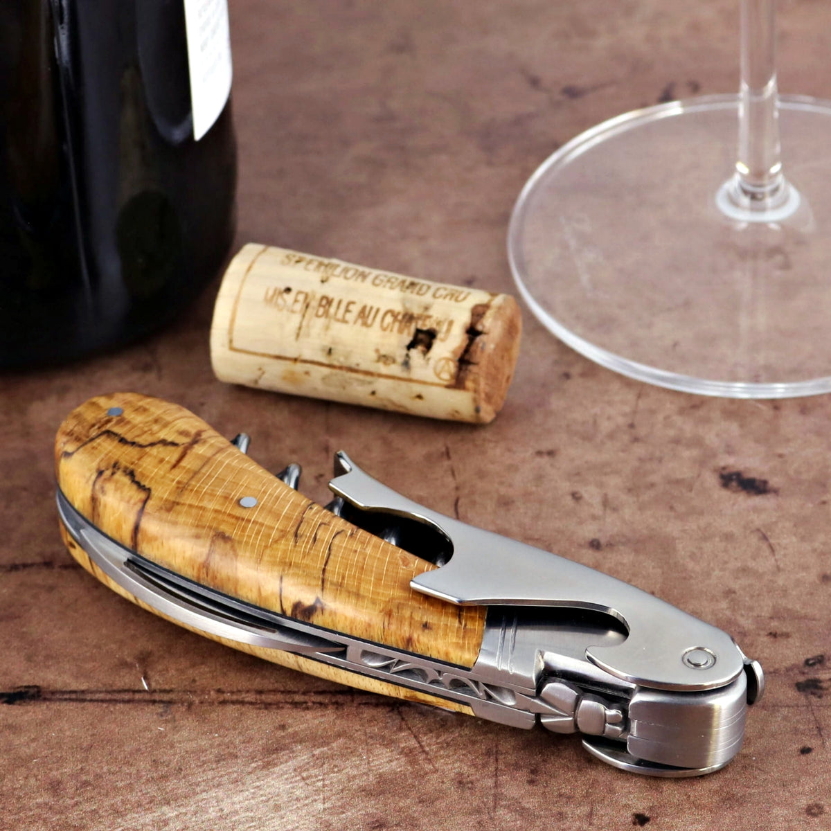 Laguiole Magnum Burled Beech End Grain Corkscrew - B
