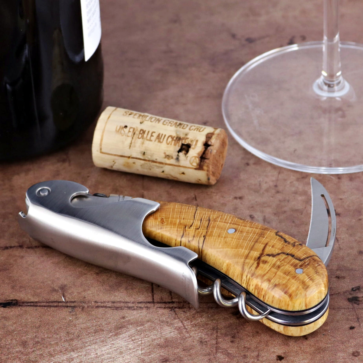 Laguiole Magnum Burled Beech End Grain Corkscrew - B