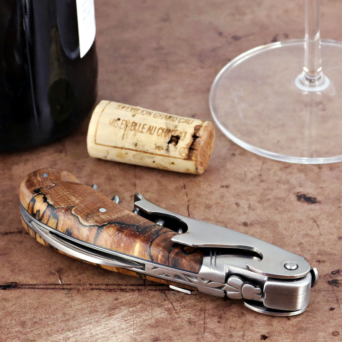Laguiole Magnum Burled Beech End Grain Corkscrew - C