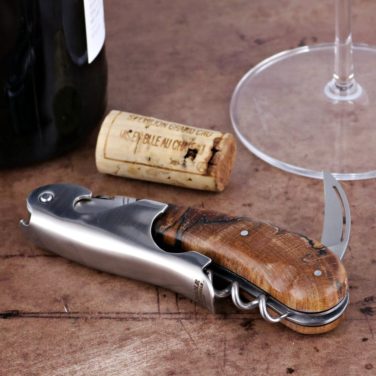 Laguiole Magnum Burled Beech End Grain Corkscrew - C