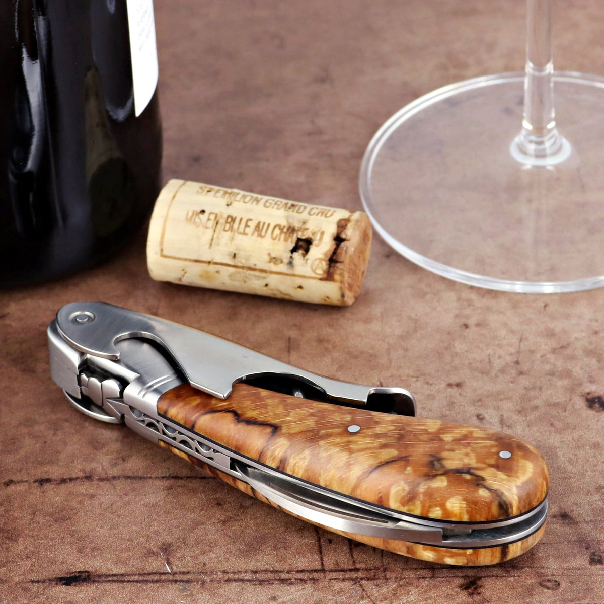 Laguiole Magnum Burled Beech End Grain Corkscrew - G