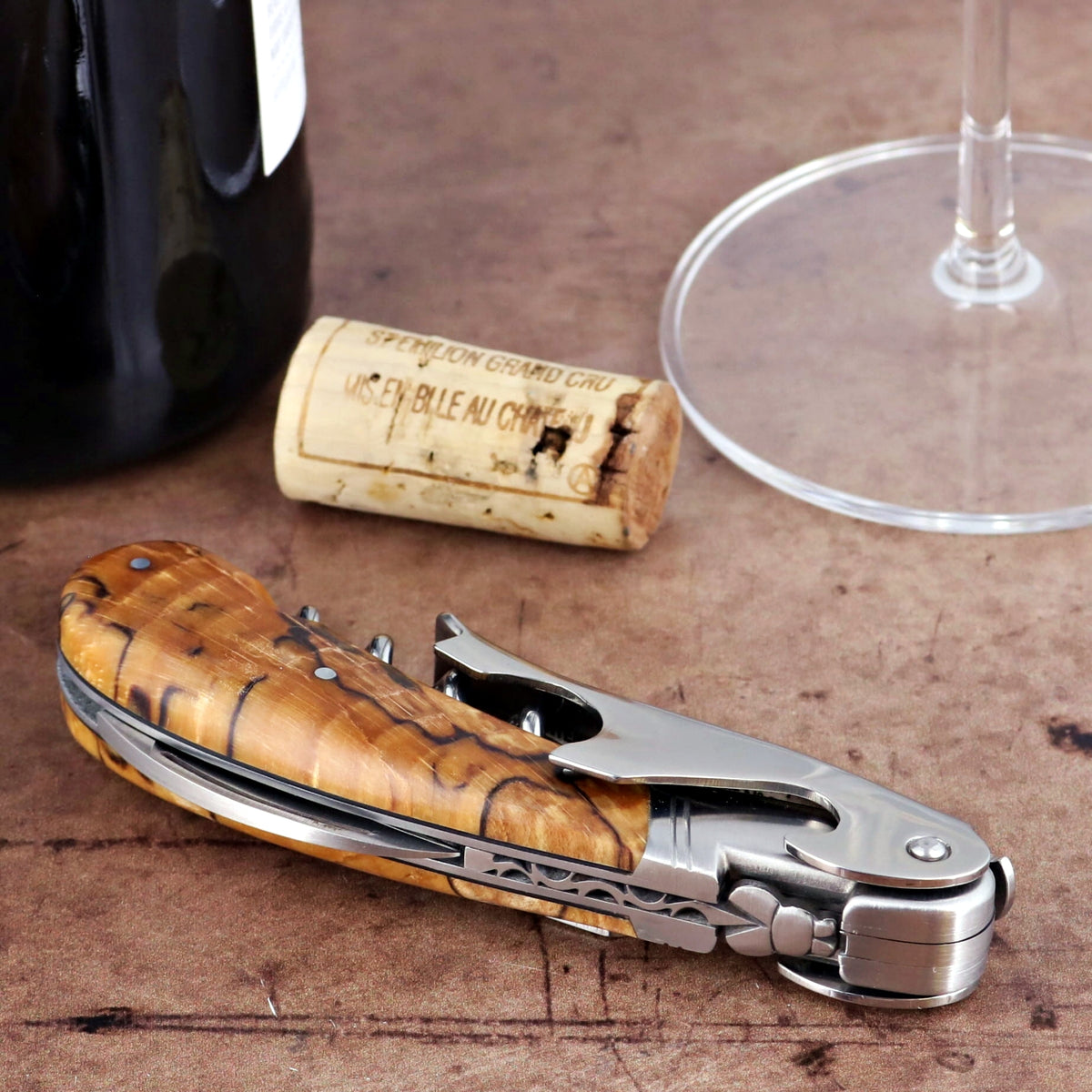 Laguiole Magnum Burled Beech End Grain Corkscrew - G
