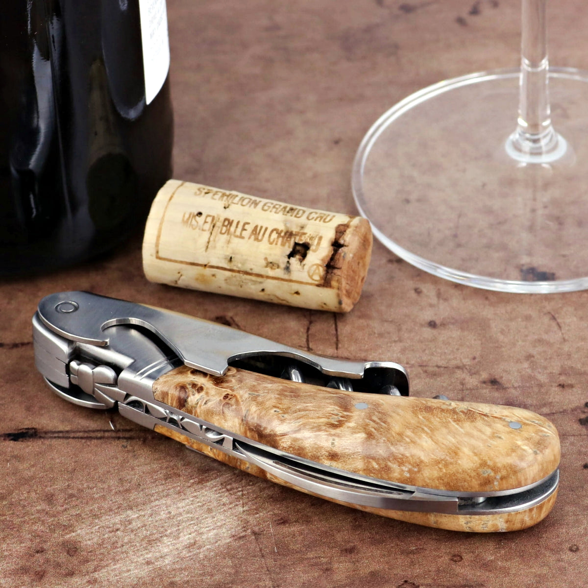 Laguiole Magnum Burled Maple Corkscrew - A