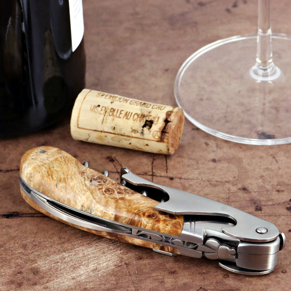 Laguiole Magnum Burled Maple Corkscrew - A