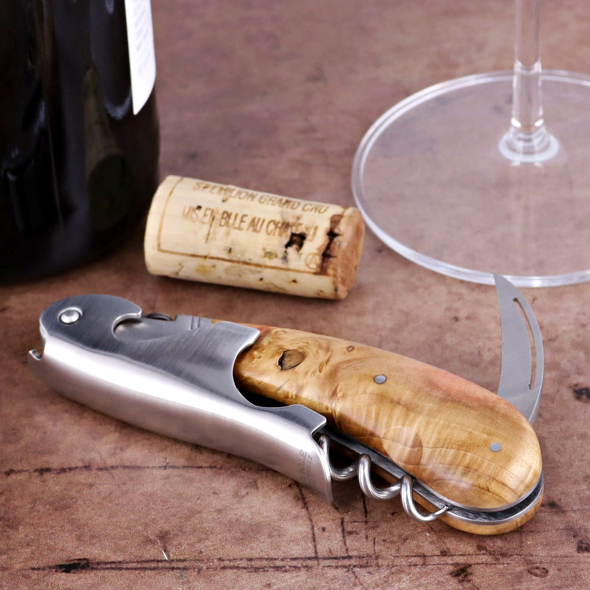Laguiole Magnum Burled Maple Corkscrew - A-Laguiole Imports