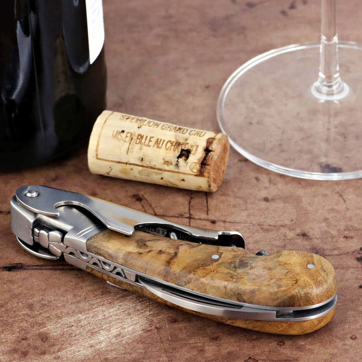 Laguiole Magnum Burled Teak Corkscrew - A