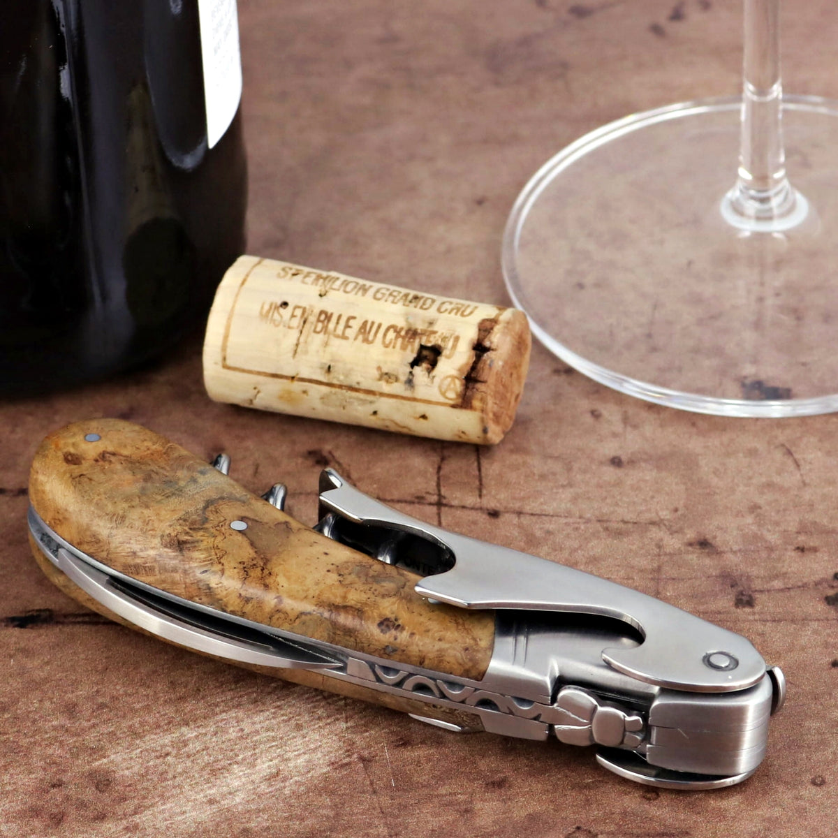 Laguiole Magnum Burled Teak Corkscrew - A