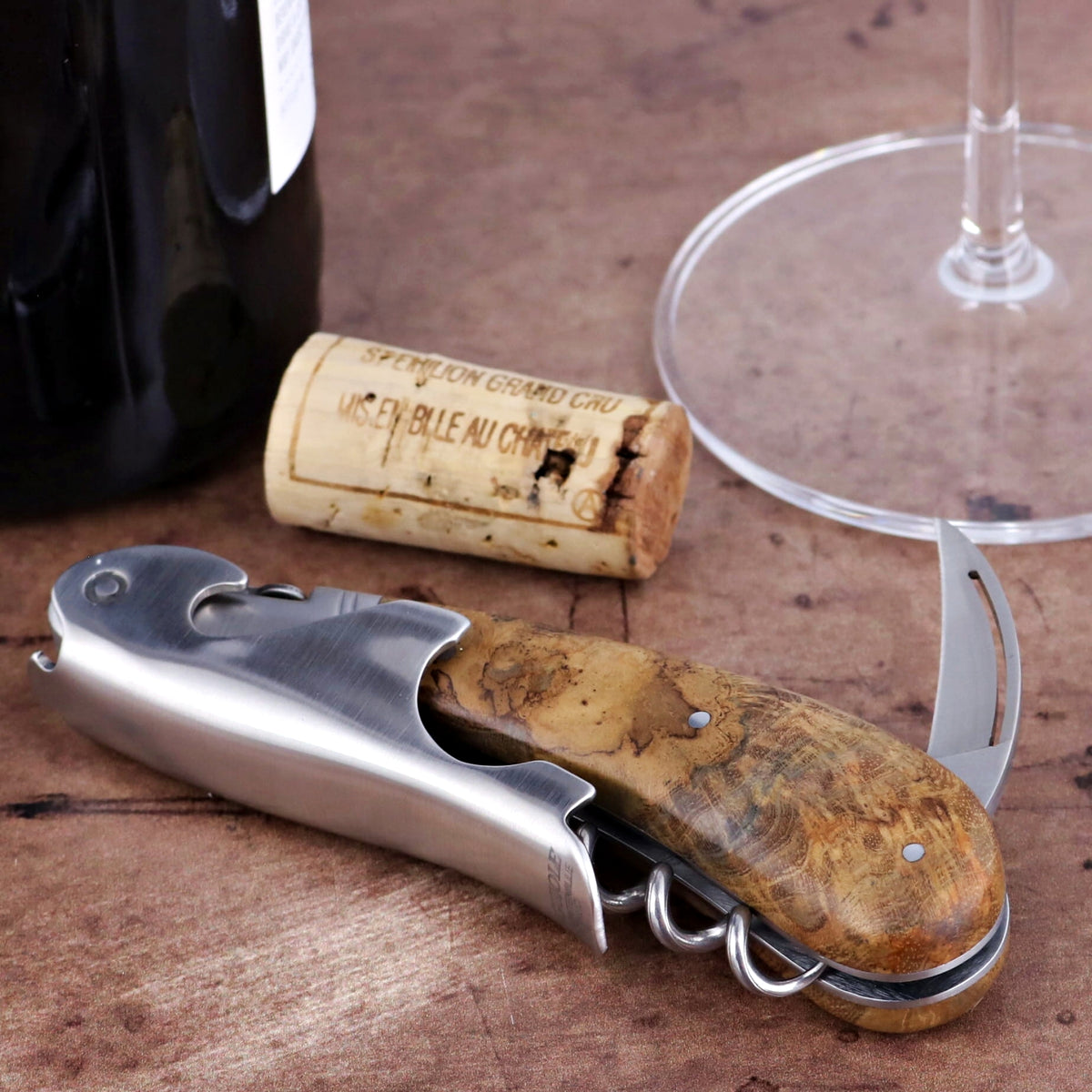 Laguiole Magnum Burled Teak Corkscrew - A