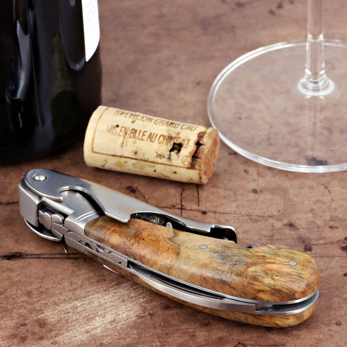 Laguiole Magnum Burled Teak Corkscrew - B