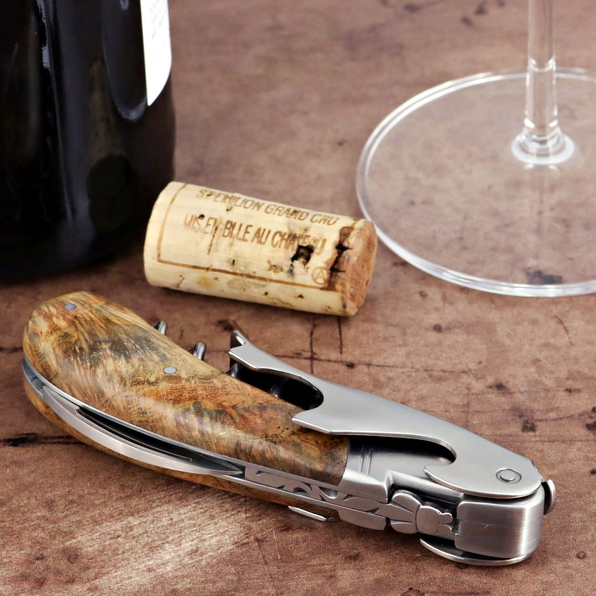 Laguiole Magnum Burled Teak Corkscrew - B