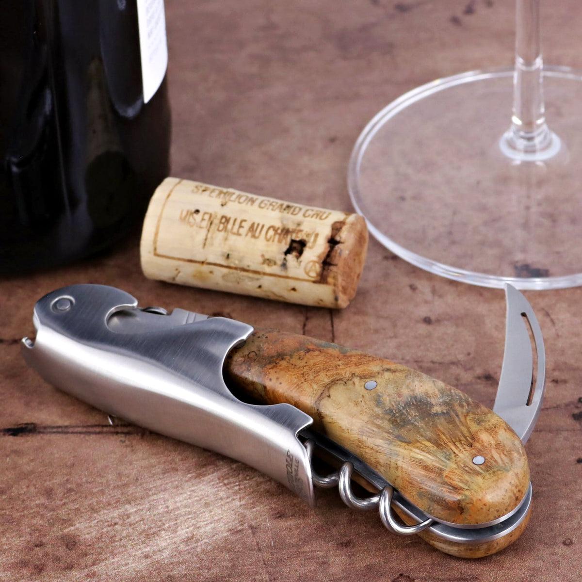 Laguiole Magnum Burled Teak Corkscrew - B