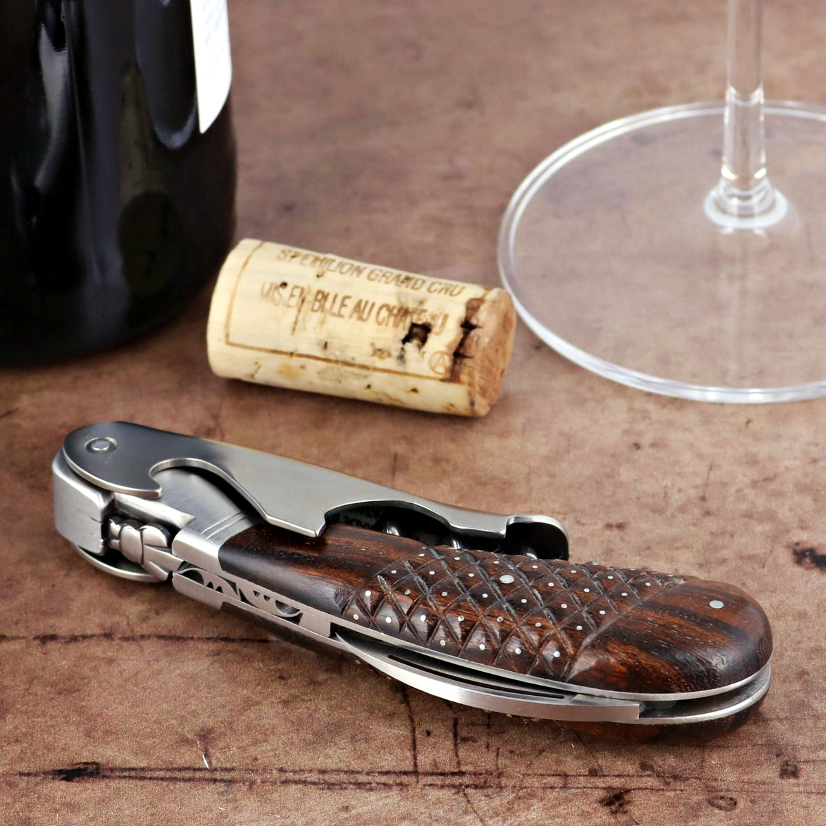 Laguiole Magnum Studded Desert Ironwood Corkscrew - B
