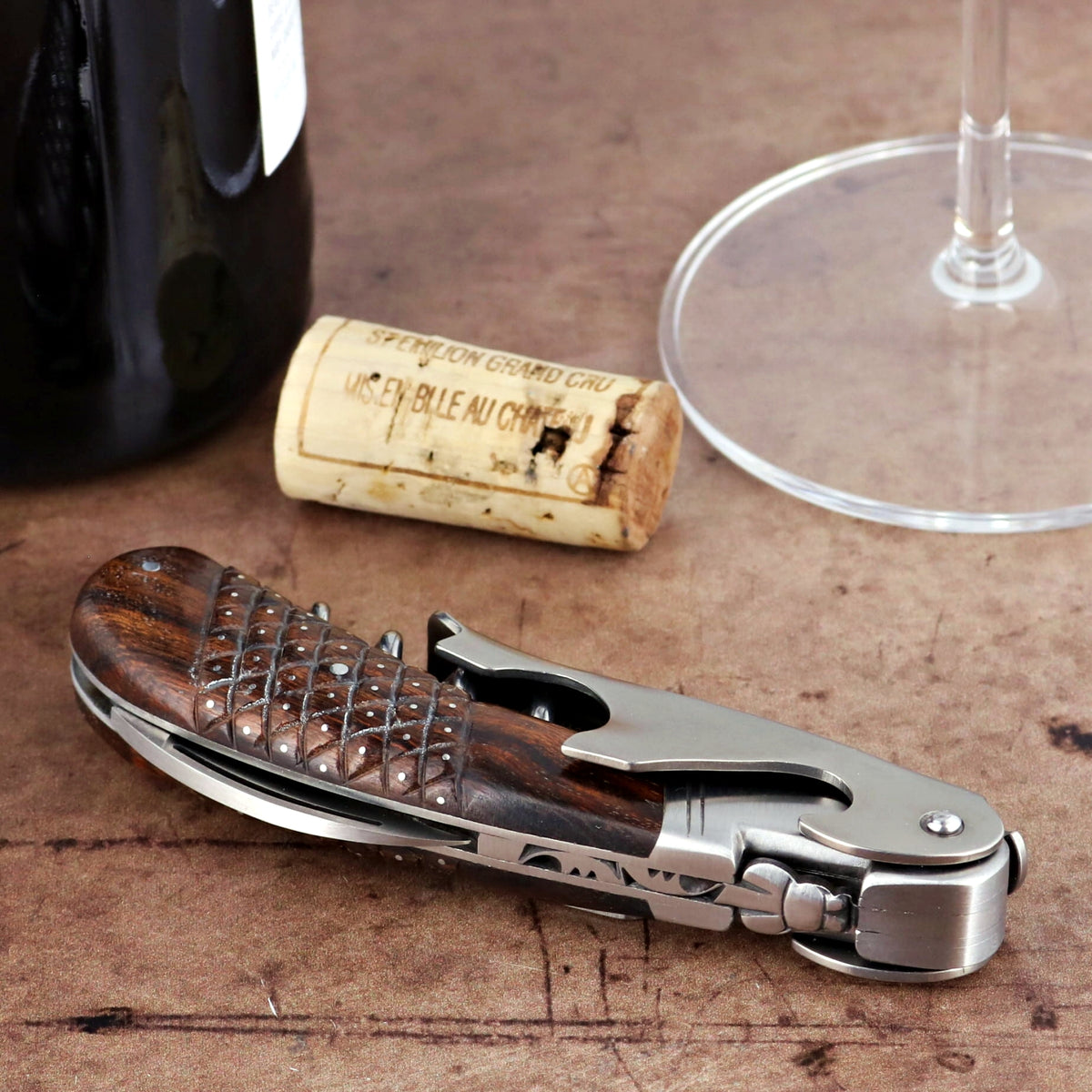 Laguiole Magnum Studded Desert Ironwood Corkscrew - B