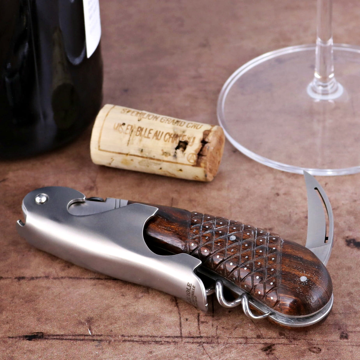 Laguiole Magnum Studded Desert Ironwood Corkscrew - B