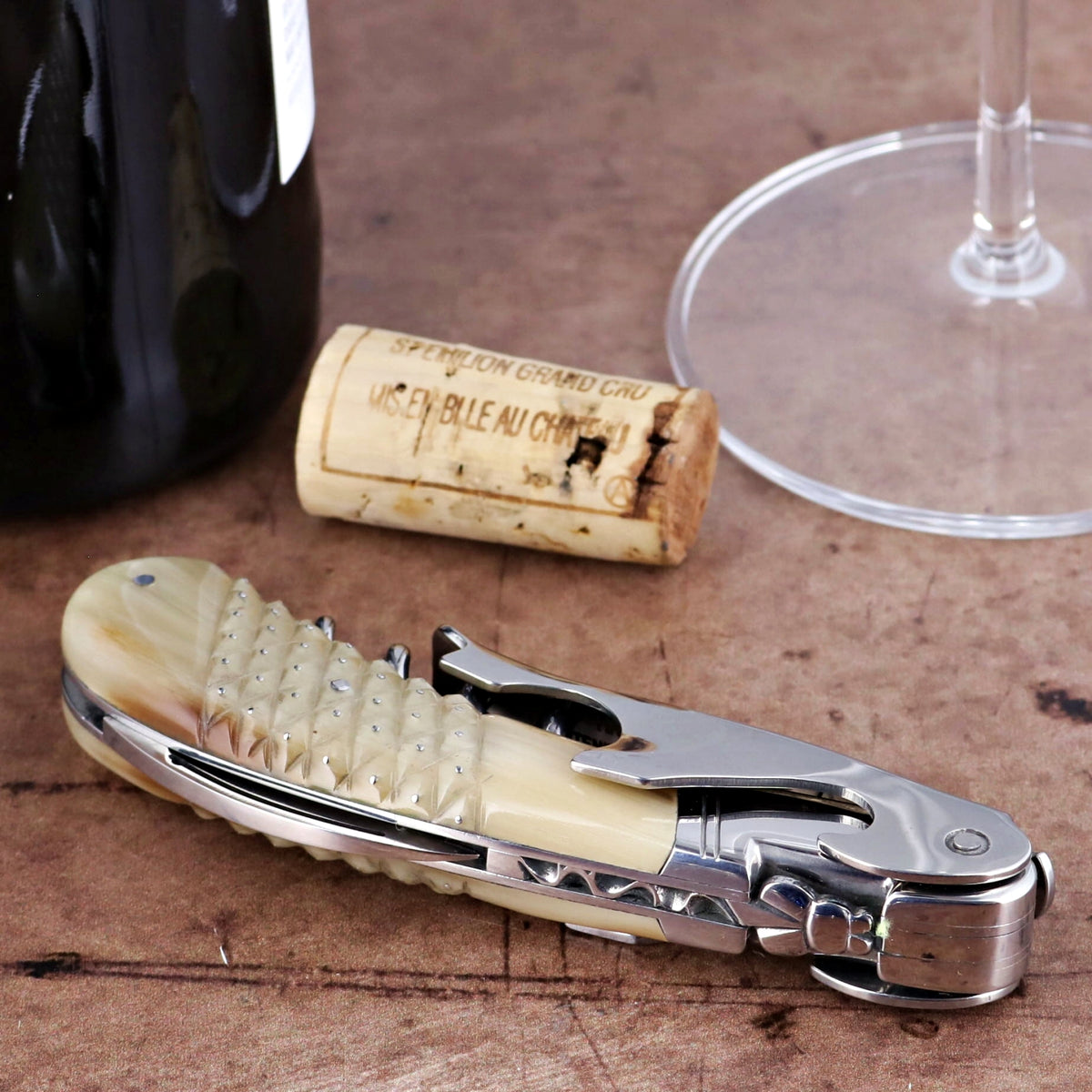 Laguiole Magnum Studded Horn Tip Corkscrew - A